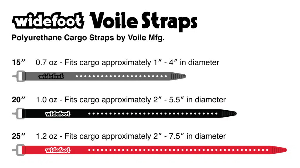 Voile Straps Diagram featuring strap length, weight and cargo diameter